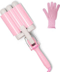 Mermade PRO Hair Waver 1.25 - 3 Barrel Curling Iron 1 1/4 Inch Ceramic Barrel Waver Tool for Thick Thin Long or Short Hair - 1.25 Pink with Glove