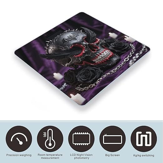 Sugar Skulls Print Scale for Body Weight Sturdy Tempered Glass Weighing Scales with LCD Display Accurate Digital Bathroom Scale Convenient Body Fat Smart Scales Easy Read