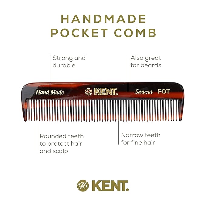 Kent Beard &amp Mustache Grooming Kit Includes BRD2 White Boar Bristle Beard Brush 81T Handmade Sawcut Comb and FOT Fine Tooth Beard Comb for Men’s Care