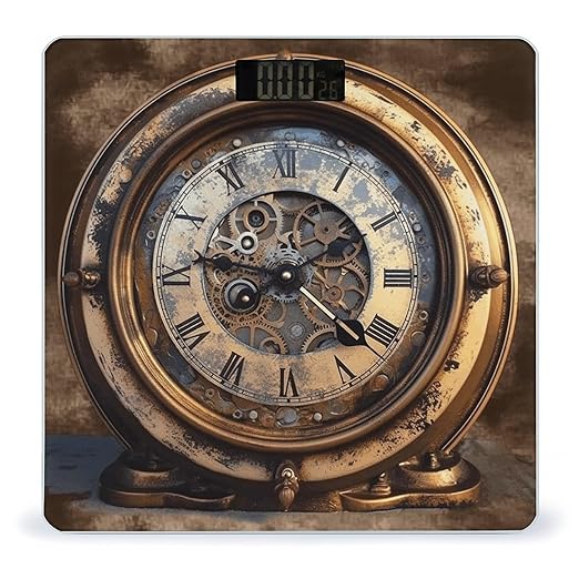 Steampunk Clock Bathroom Scale for Body Weight LCD Display Digital Bathroom Scale Tempered Glass Bathroom Weight Scales Fashion Smart Scales for Home Bedroom 400 Lb