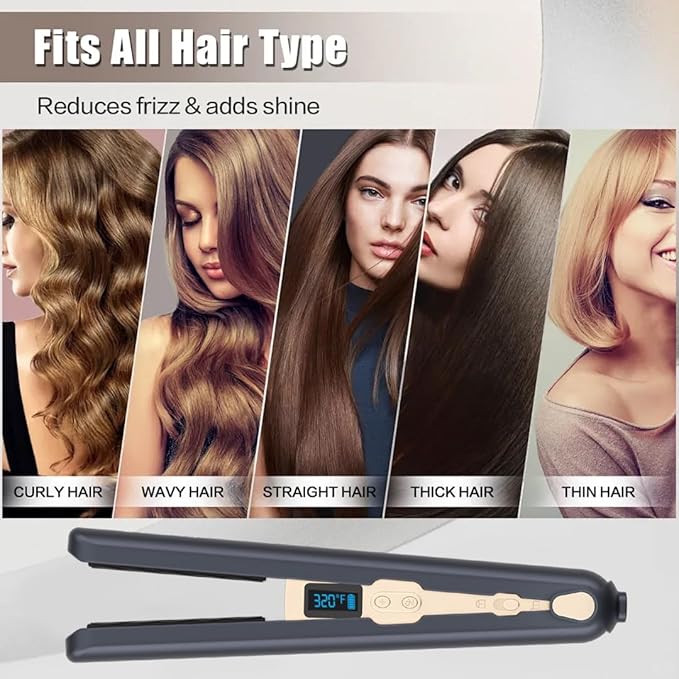 Cordless Hair Straightener and Curling Irons Ceramic Plate Diamond Grade Negative ions Flat Iron Hair Straightener Reduces frizz Smoother More Shiny(Blue)