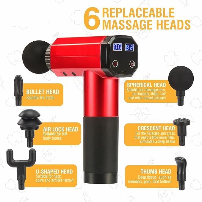 Portable Electric Body Massager Gun | Deep Tissue Percussion Massage Machine for Full Body Pain &amp Stress Relief | Cordless Rechargeable Quiet Handheld with 6 Specialized