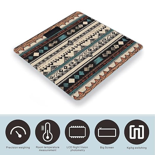 Native American Patterns Bathroom Scale Rounded Smart Scale for Body Weight Automatic Power On/Off Weight Scales Accurate Bathroom Digital Scales for Pet Home Bedroom Kitchen