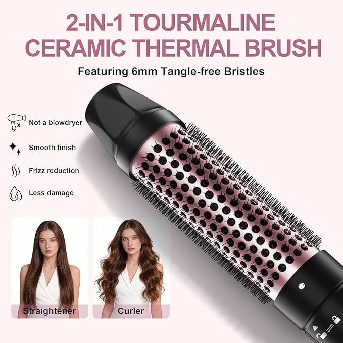 6 in 1 Wand Curling Iron Set 3 Barrel Curling Wand Set with Thermal Brush (1.5) and 5 Interchangeable Ceramic Hair Wand Curler (0.35-1.25) Home Travel Multi Curl 2 Temp 30S Instant Heat Up