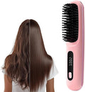 2026 new GO Brush-Pro Upgraded Version GO Brush Portable Travel Straightener with LCD Temperature Display Portable Hair Straightener Fast-Heating Cordless mini Hair Comb(Pink)