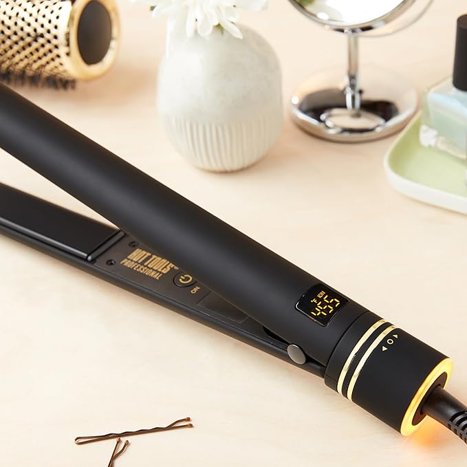 Hot Tools Evolve Black Gold 1 in Ionic Flat Iron and Quietair Power Dryer | Long-Lasting Finish for Hair Straightening &amp Zen Drying Experience