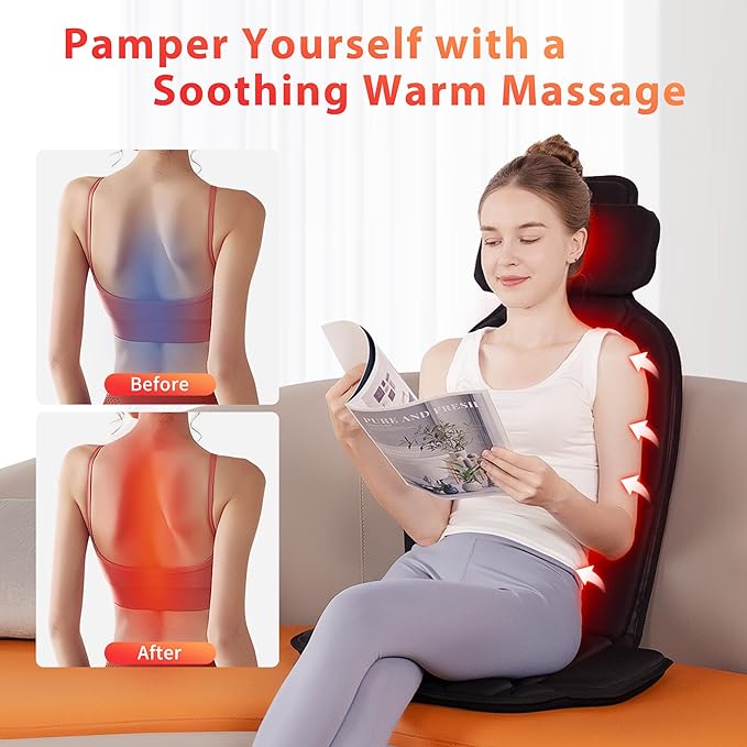 Massage Cushion Bundle with Heat — Full-Body Vibration Seat Massager + Targeted Pad for Back &amp Waist Relaxation Set for Office Chair Home Use or Gifts