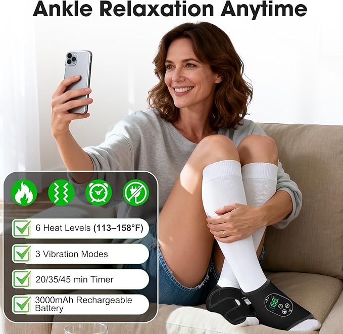 2-Pack Cordless Foot Ankle Heating Pad Foot Ankle Massager for Pain Relief 6 Heat Levels &amp 3 Vibration Modes Feet Massager Heated Ankles Wrap Ideal for Home Relaxation Daily Comfort