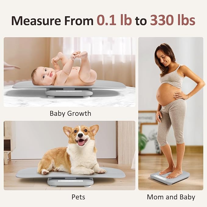 Multifunctional Baby &amp Pet Scale - Weigh Up to 330lbs Digital with Hold Function Height Measurement 5 Units LED Screen Grey