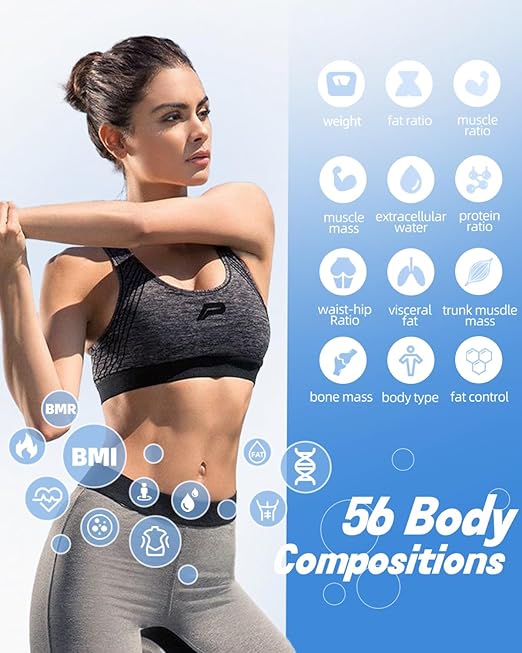 Smart Scale for Body Weight with BMI Body Fat Muscle Mass FSA&ampHSA Eligible 8 Electrode High Precision Bathroom Scale Scale with App 56 Body Composition Measurement (White)