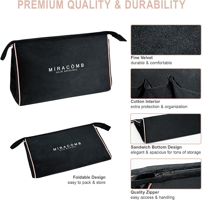 MIRACOMB Multi-Purpose Velvet Storage Bag - Spacious Hair Tool Organizer &amp Travel Case Compatible with Hypersonic BLDC X-Styler Dyson Airwrap &amp Shark FlexStyle - Dual Use Sleek Black Design