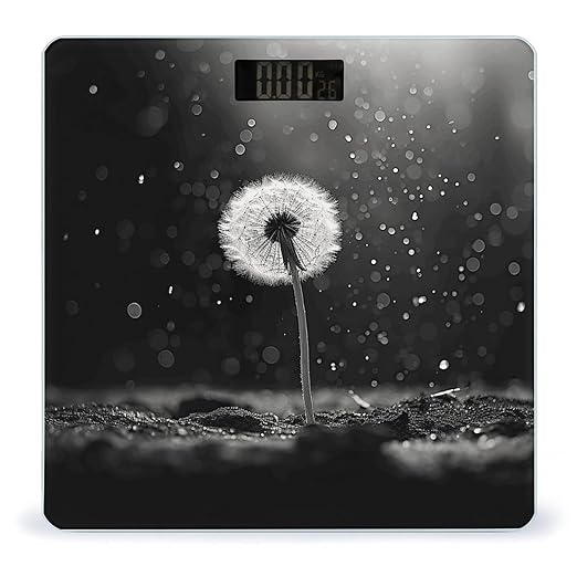 Digital Bathroom Scale for Body Weight Scale with Bright LCD Display High Accuracy Step-On Technology Auto On/Off Dandelion Black and White Digital Scales 400 Lbs /180kg
