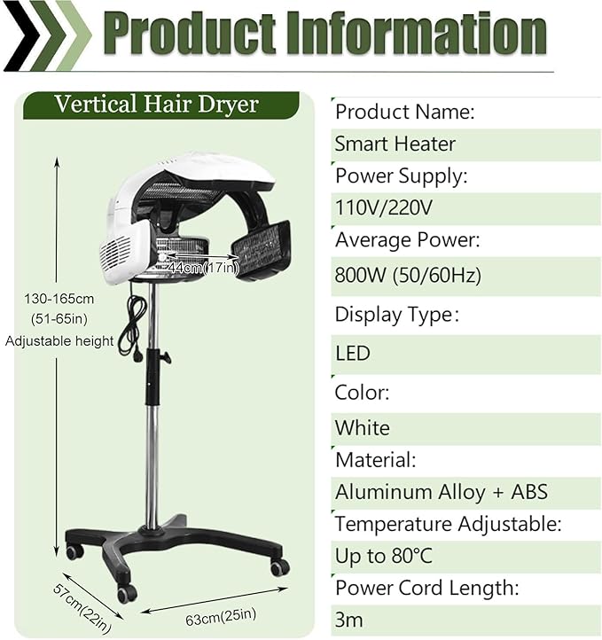 5 Heating Discs Hotel Wall Mount Hair Dryer/Vertical Hair Dryer with Adjustable Wall Arm 1500W High Power Electric Hair Dryer Drying Perming Machine for Salons Spas DIY 110V-Vertical