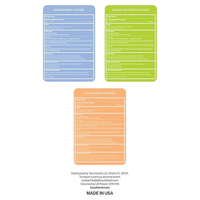 Touchland Hydrating Hand Sanitizer Spray – Fresh Trio Set (Frosted Mint Citrus Grove Lemon Lime) – 3 x 1 FL OZ Travel Size Mists
