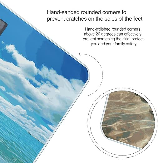 Scenic Sea Water Scale for Body Weight Anti-Slip Digital Bathroom Scale Sturdy Toughened Glass Weighing Scales High Precision Safe Rounded Corners Smart Scales