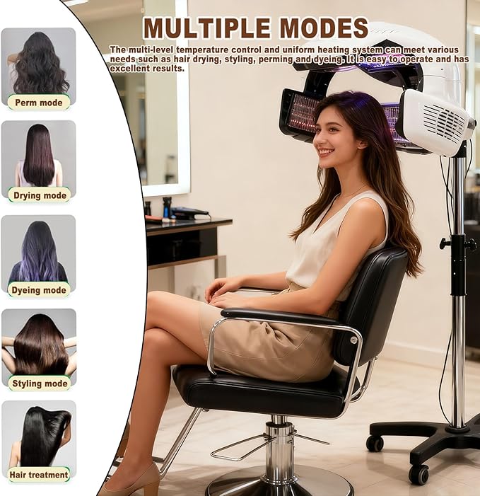 Professional Salon Hair Dryer &amp Steamer with Adjustable Timer &amp Temperature 800w Stand-Up Hair Dryer for Home Use Mobile Base for Hair Coloring Deep Conditioning &amp Perming Black