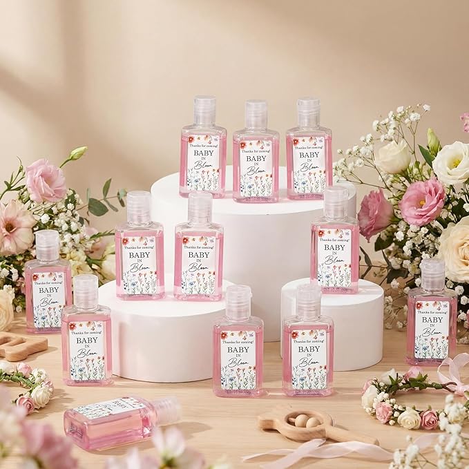 24 Pcs Wildflower Baby in Bloom Hand Sanitizer Flower Baby Shower Appreciation Gifts Thanks for Coming 1fl oz Travel Size Hand Sanitizer Bulk for Women Guests Party Favors