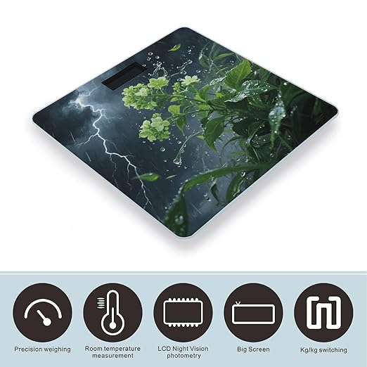 Green Floral Plant Bathroom Scale for Body Weight LCD Display Digital Bathroom Scale Tempered Glass Bathroom Weight Scales Fashion Smart Scales for Home Bedroom 400 Lb