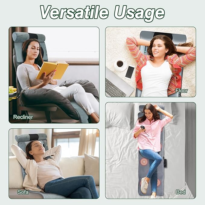 Full Body Massage Mat with Heat 10 Motors Vibration Massage Chair Pad with 3 Timer Settings Multifunctional Full Body Relaxation Seat Back Massager for Indoor Bed Sofa Chair