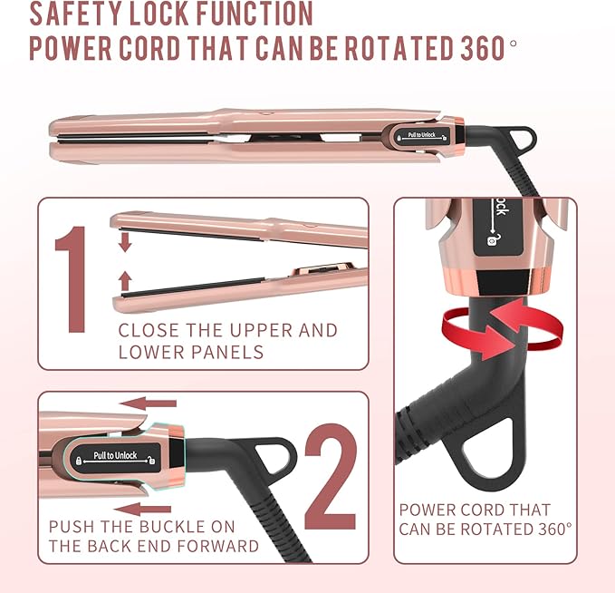 K&ampK 1 3/4 inch Flat Iron Hair Straightener with Electroplate Titanium Adjustable Temp High Heat 450 Degrees 30s Instant Heats up Tourmaline Ionic with PTC Technology Auto Shut Off（Pink