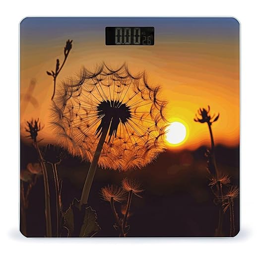 Sunset Dandelion Bathroom Scale Large LCD Backlight Display Digital Scale Rounded Corners Body Scales Automatic Power On/Off Bathroom Scales for Home Bedrooms