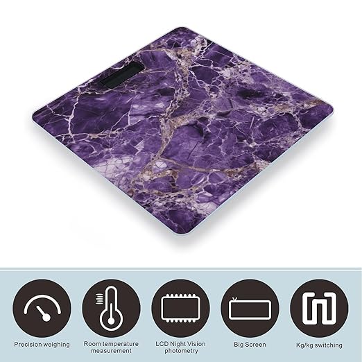 Marble PurplemScale for Body Weight with LCD High Precision Weighing Scales Fashion Sturdy Tempered Glass Weight Scales Easy-to-Read Digital Bathroom Scale for Daily 400lb