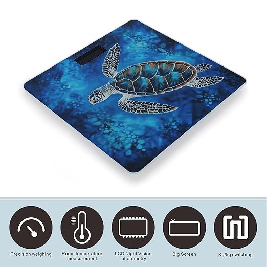 Sea Turtle Blue Weight Scale for Body Weight Digital Bathroom Scale High Capacity Accurate Digital Weighing Scales and Easy-to-Read on Backlit LCD Display Scales