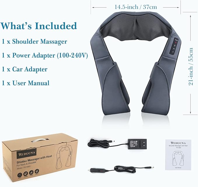 TRIDUCNA Shiatsu Neck Back and Shoulder Massager with Heat - Electric Deep Tissue 3D Kneading Massage Pillow for Lower Back Calf Legs Full Body Muscle Relaxation Home Office and Car Use