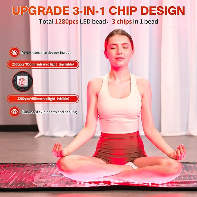 Red Light Therapy Mat for Body Red Light Therapy Blanket for Full Body 1280 LEDs 660nm Red &amp 850nm Near Infrared Light Therapy Pad for Pain Relief &amp Better Sleep