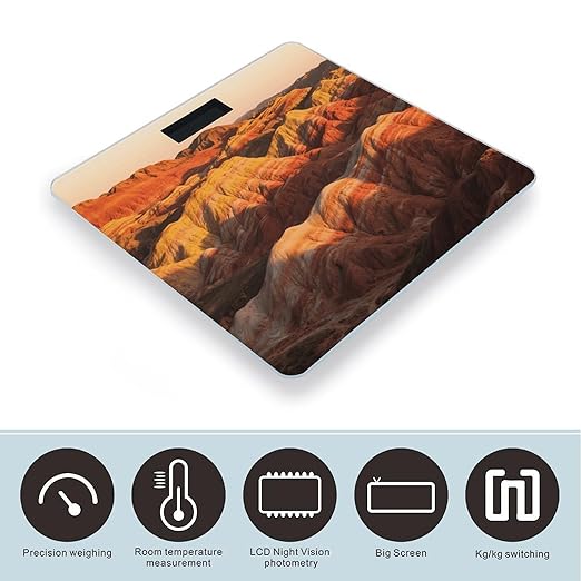 Danxia Landform Scale for Body Weight Sturdy Tempered Glass Weighing Scales with LCD Display Accurate Digital Bathroom Scale Convenient Body Fat Smart Scales Easy Read
