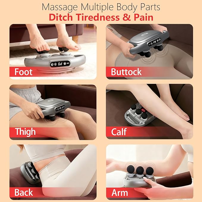 6 Head Massage Gun for Deep Tissue - 9Levels &amp 9Modes Electric Massagers.This Powerful Massage Tools Provide Effective Pain Relief to the BackLegsWaist.It's an Ideal Gift for Family and Friends.