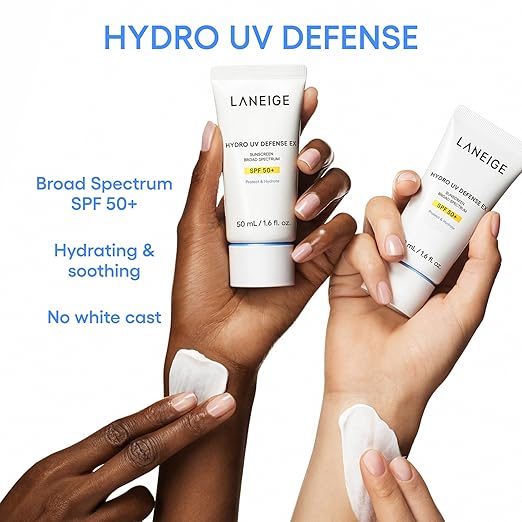 LANEIGE Hydro UV Defense Sunscreen SPF 50+ Hypoallergenic &amp Dermatologist-Tested Korean Broad Spectrum Sun Protection with No White Cast