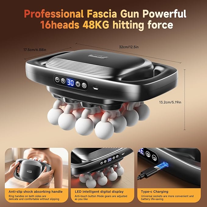 Upgraded 16-Head Massage Gun Deep Tissue Percussion Massager Muscle Massage Gun for Back Shoulders Legs Body Muscle Pain Relief Gifts for Men and Women