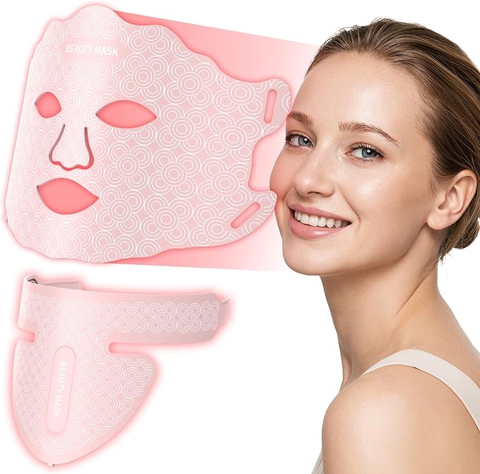 Red Light Therapy for Face &amp Neck Red Light Mask with 850nm NIR 7-1 Colors LED Light Therapy mask Rechargeable LED Face &amp Neck Mask for Anti-AgingSkin Firming &amp Radiant Glow at Home