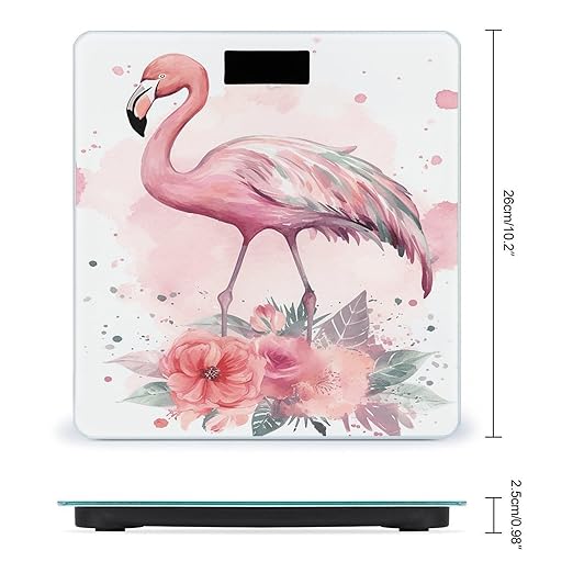Vintage Boho Flamingo Florals Bathroom Scale Automatic Power On/Off Body Scales LCD Backlight Display Square Digital Scale Rounded Corners Bathroom Scales for Home Bedrooms