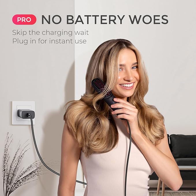 TYMO Cordless Hair Straightener Brush - Porta PRO Portable Straightening Brush for Travel Mini Ionic Hot Comb Straightener for Women Lightweight on-The-go Cordless &amp Fast Charger Dual Power Bl