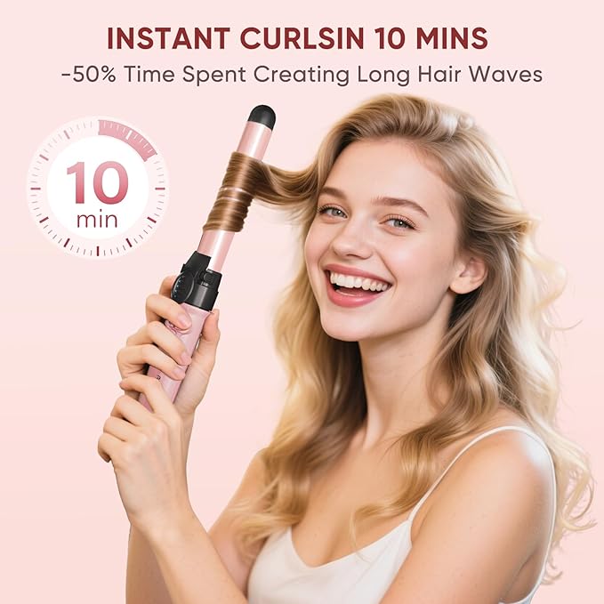 Rotating Curling Iron Set Automatic Curling Wand for Long Hair Easy to Use Hair Curler Get Effortlessly-Chic Beach Waves 3 Sizes Ceramic Barrel 0.75 1 1.25 to 430°F with Home Button Dual Voltage