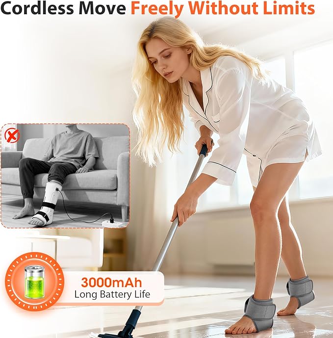 Cordless Ankle Massager Ankle Heating Pad with Massage Heated Foot Brace Wrap with 3000mAh Rechargeable 4 -Level Heats Foot Heating Pad for Sports/Work/Travel (Grey)