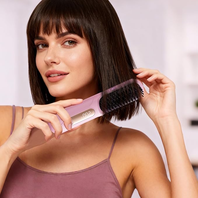 Cordless Hair Straightener – 3 Temps LED Portable Styling Tool Pink Purple 18.5x4cm ABS Cermet Build 2600mAh 220V | Travel Salon Women Girls Party Business Outdoor Curling Accessory