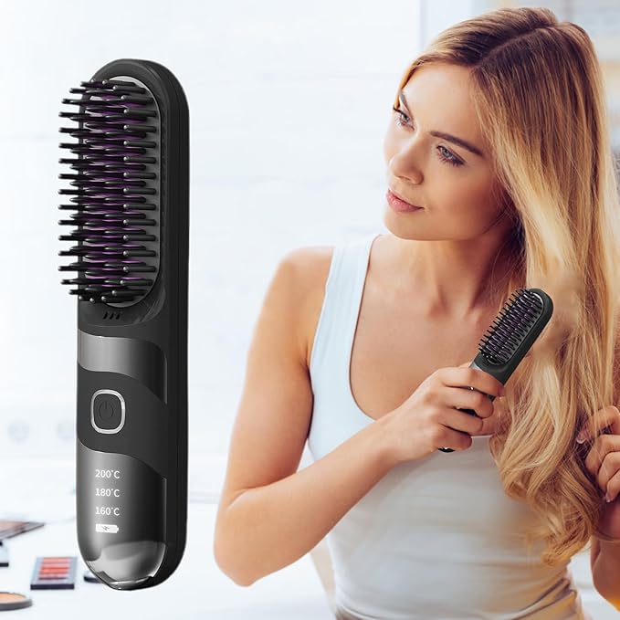 Cordless Hair Straightener - PC 220V Hair Curler Brush | 30W Electric Straightening Brush for Women | Heat Safety 2-in-1 Curling Iron | Cordless Curler for Travel Salon Home Use