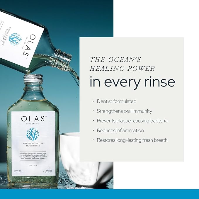 Olas Alcohol Free Mouthwash &amp Oral Rinse - Marine Bio-Active Mouth Rinse With Essential Oils &amp Antioxidants for a Healthy Oral Microbiome - Fluoride Free Natural Mouthwash (200 ml)