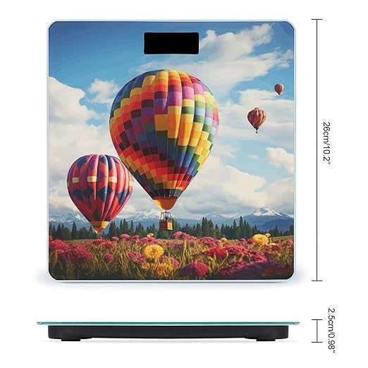 Color Hot Air Balloon Bathroom Scale Large LCD Backlight Display Digital Scale Rounded Corners Body Scales Automatic Power On/Off Bathroom Scales for Home Bedrooms