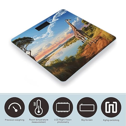 African Landscape with Nile River and Giraffe Scale for Body Weight Anti-Slip Tempered Glass Digital Bathroom Scales Clear LCD Display Weighing Scale Safe Rounded Corners Smart Scales