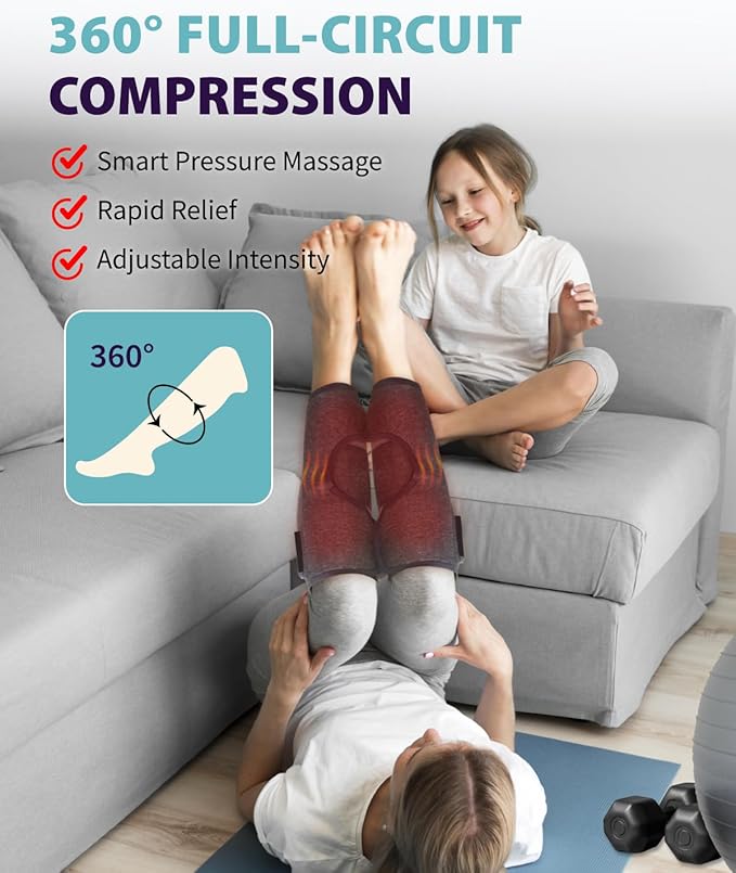 Wireless Leg Massager - Air Compression Cordless Calf Massager with Heat for Circulation Pain Relief and Recovery 4 Modes &amp 3 Intensities Portable and Adjustable (Gray Set of 2)