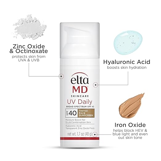 EltaMD UV Daily Face Sunscreen with Transparent Zinc Oxide and Hyaluronic Acid Moisturizes and Protects Great for Dry Combination and Normal Skin