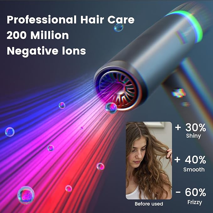 Hair Dryer with Diffuser Blow Dryer High-Speed Ionic BlowDryer Powerful 1600 Watt Motor for Fast Drying and Straight &amp Wavy Hair Low Noise Lightweight Professional Hairdryer for Home Salon