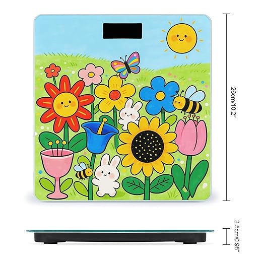 Little Sweetness and Fun in The Flower Field Smart Scale for Body Weight Digital Bathroom Scale Toughened Glass Weight Scale with Large LCD Backlight Display High Precision Scales Weighing Machine