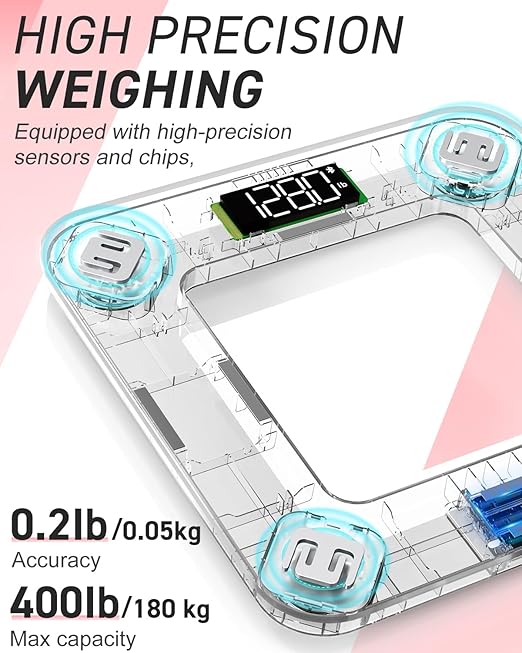 INSMART Smart Scale for Body Weight Digital Bathroom Scale with BMI Muscle Mass Bluetooth Body Fat Scale17 Body Composition Analyzer with Smart APP Sync Weight Scale 400 lbs - Pink