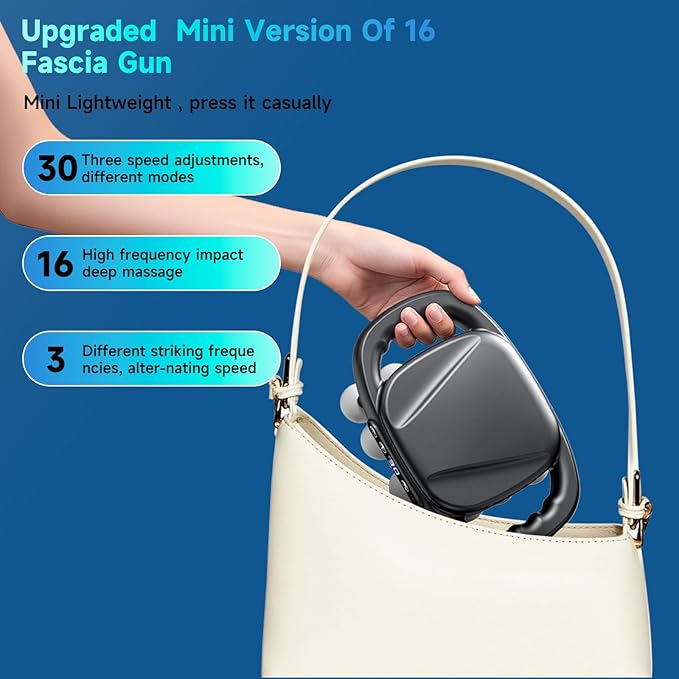Upgraded Mini 16-Head Massage Gun Electric Deep Tissue Massage 3 Modes 30 Levels Of Speed Used To Relieve Pain In Neck Back And Leg Muscles Lightweight And Portable Suitable For Small Figures