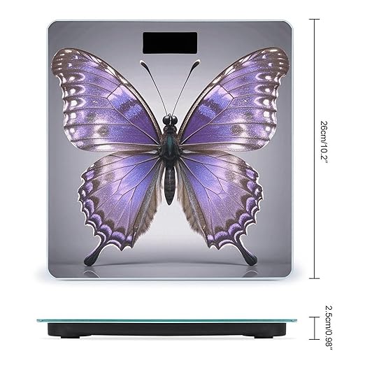 Purple Butterflies Digital Bathroom Scale for Body Weight Weighing Scale with Backlit LCD Display High Precision Measurements &amp Measures Weight Up to 180kg